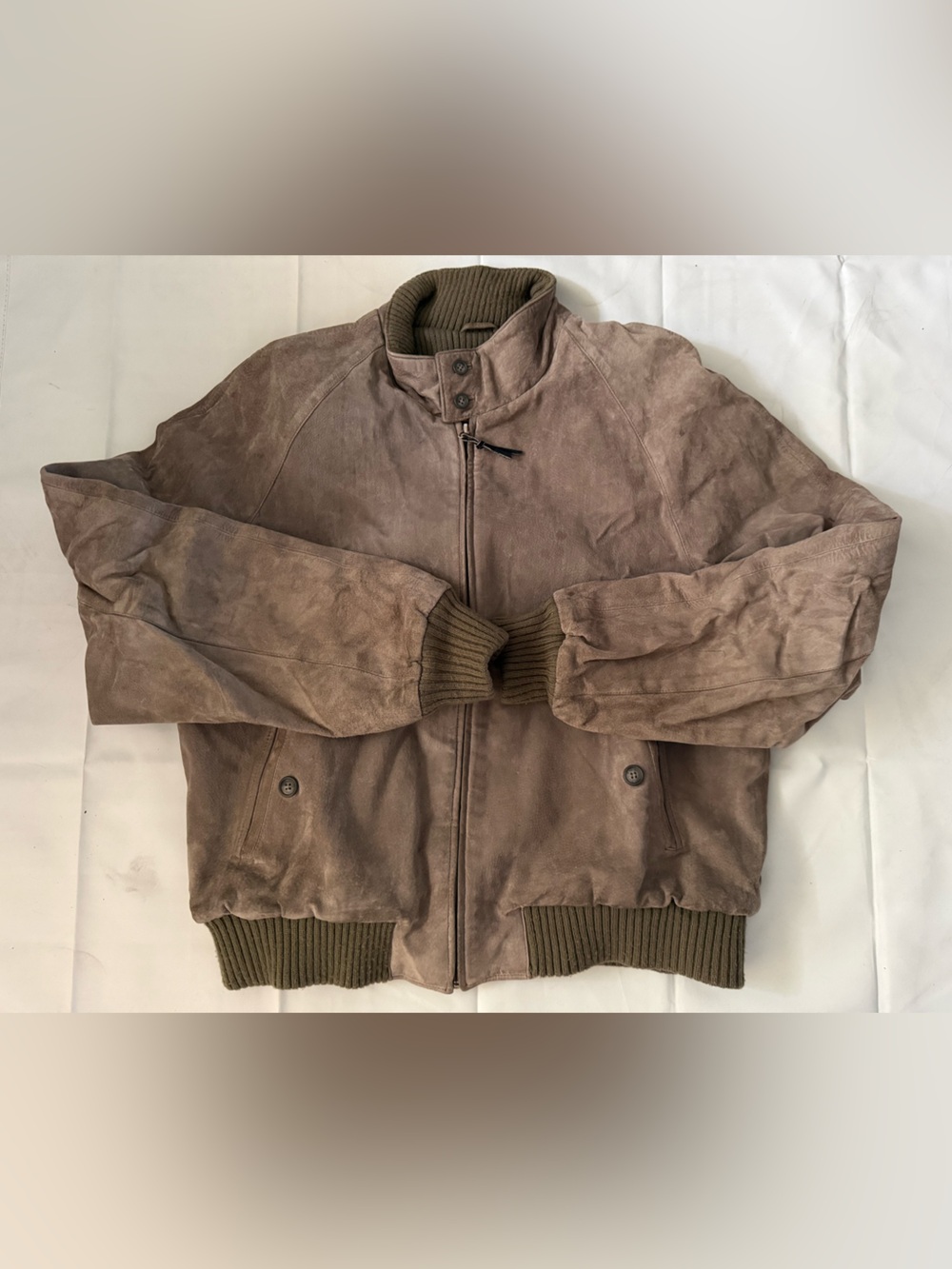 Men's Suede Bomber Jacket in Taupe Brown
